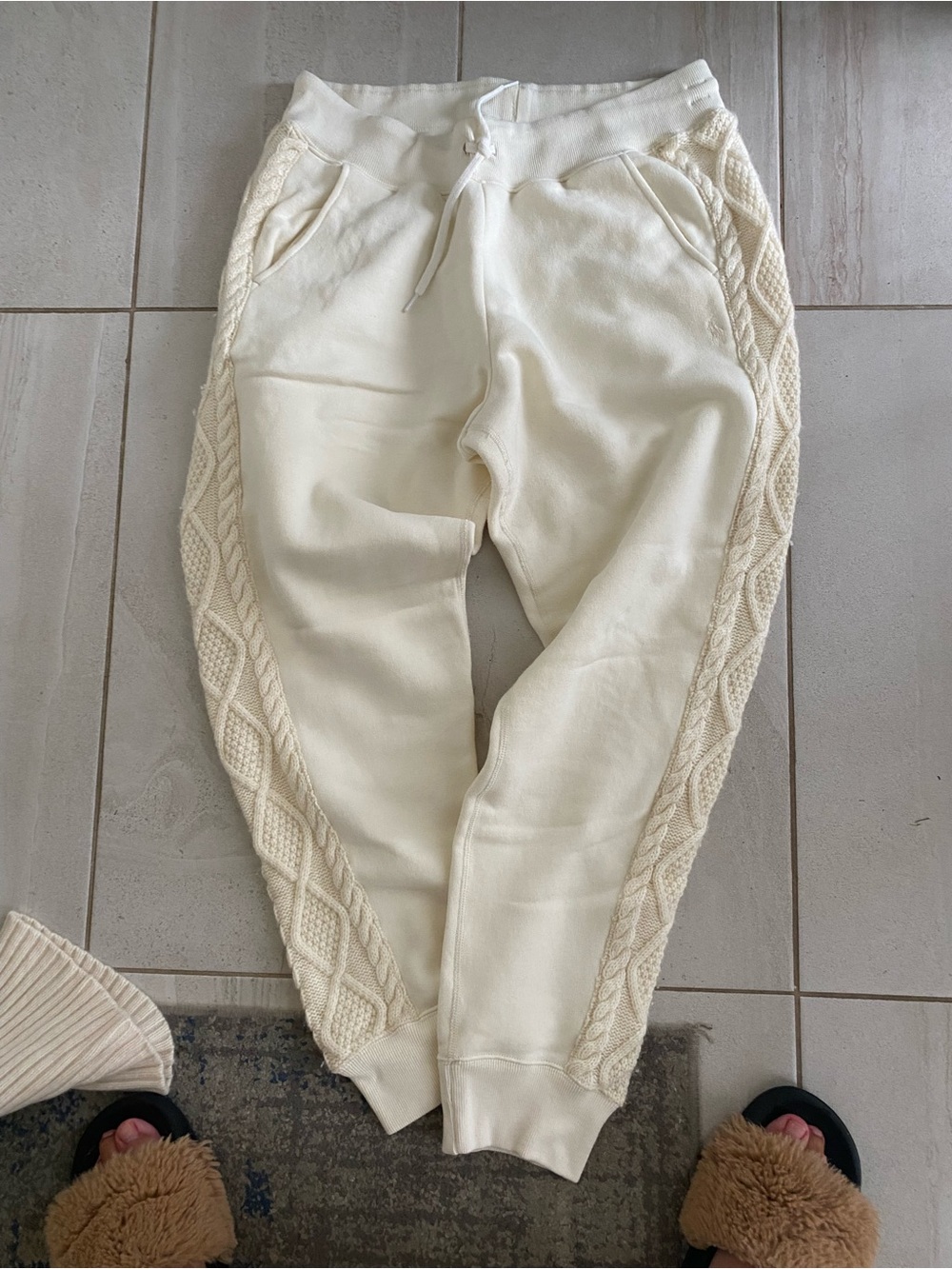 Ralph Lauren Cream Cable-Panel Joggers